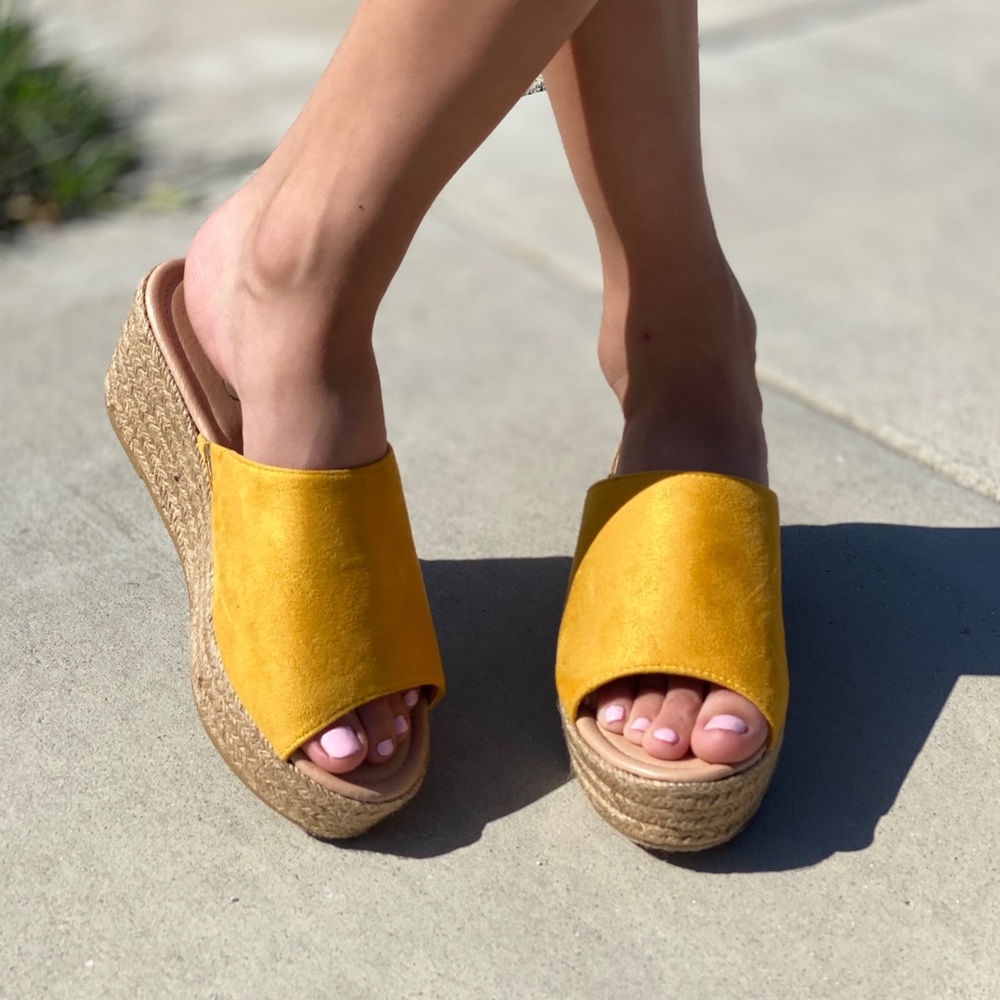 Mustard peep toe Espadrille slip on